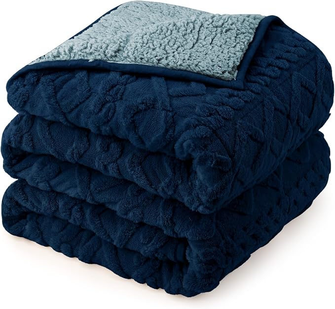 Drewin 20lbs Weighted Blanket Queen Size for Adults,Dark Navy,60" x 80" | Stress Relief & Promotes Sleep,Cozy Heavy Throw Blankets,Soft Jacquard Sherpa with Glass Beads,Machine Washable