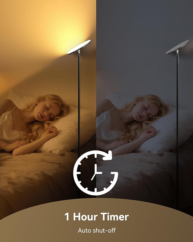 LED Torchiere Floor Lamp with Remote, Stepless Dimmable Standing Lamp | Super bright uplight fills ceilings and dark corners for living rooms, bedrooms, home offices, reading nooks and apartments
