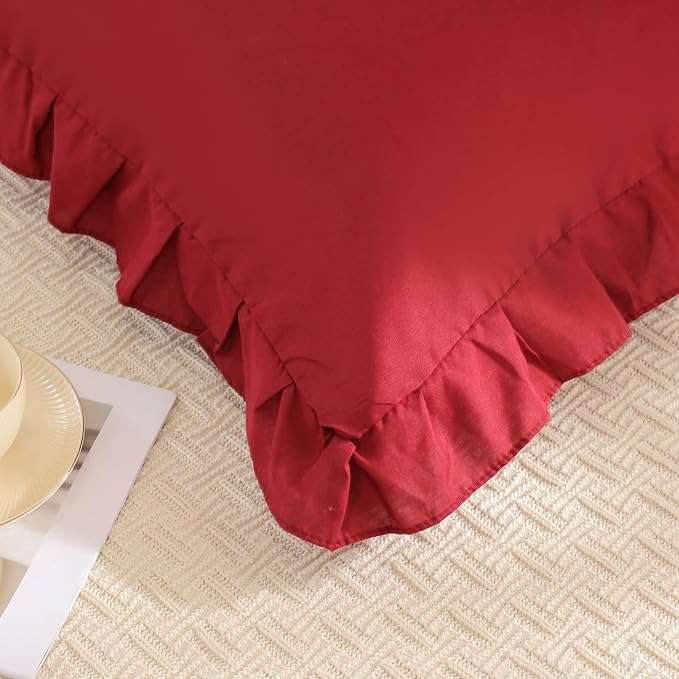 Burgundy Pillowcases King Pillowcases Ruffled Pillow Shams Set of 2 Cute Pillowcases Solid Ruffled Fringe Design Red Shabby Chic Pillowcases 2 Pack (King (20''x36''), Burgundy)