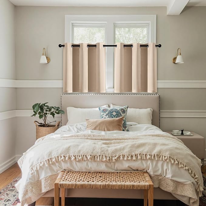 MIULEE Blackout Curtains for Bedroom 2 Panels 40 x 36 Inch Long Beige | Thermal Insulated, Living Room Darkening Grommet Drapes, Noise Reducing, Light Blocking Window Treatments