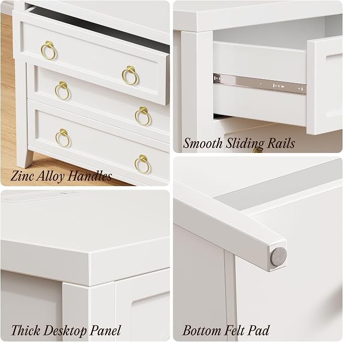 Huuger Paint Night Stand with Charger Station, 3 Drawer Nightstand Set of 2 | Larger Wider Bedside Table with USB-C Port, Modern End Table, for Bedroom, Living Room, White Nightstand