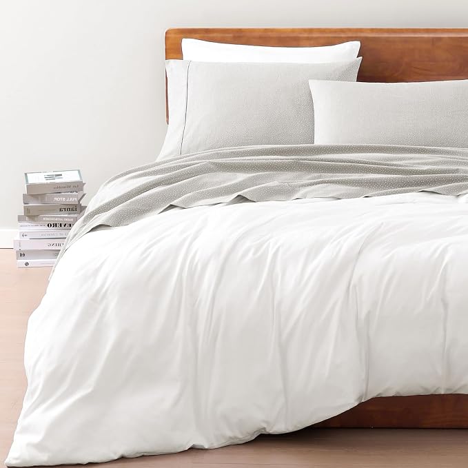 LANE LINEN 100% Organic Cotton Twin Bed Sheet Set, Luxury Hotel Style Fade Resistant Deep Pocket Machine Washable Twin Size Sheet Set, Eco Friendly Mercerized Cotton Sheets- Grey(White Dot)