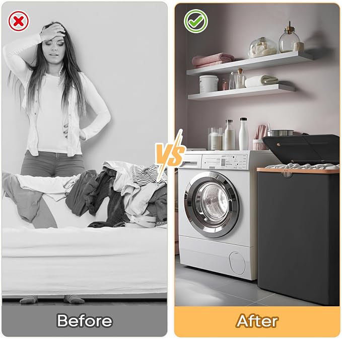 BALEINE 140L Laundry Hamper with Lid, Large Laundry Basket Bin | Large Capacity, Easy-Access Lid, Shape-Retaining Structure, Pull Handles, Ideal for Bedroom, Dorm, Laundry Room