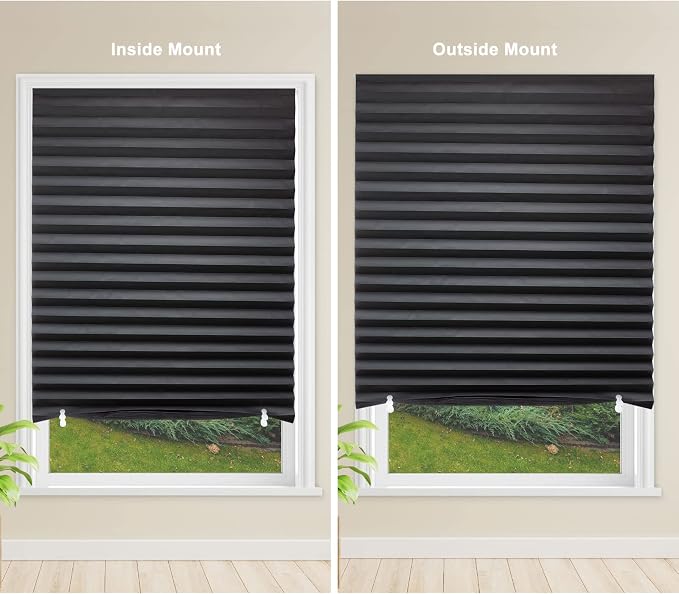 MYshade 6 Pack Temporary Blackout Paper Shades for Windows,Paper Pleated Blinds with Adhesive,No Tools No Drilling Free Cut Size Temporary Room Darkening Shades(Black, 36" W x 72" H)