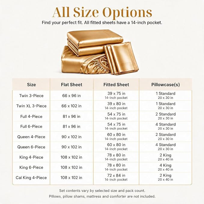 CozyLux Satin Sheets King, 4-Piece 14-Inch Deep Pocket Sheet Set | OEKO-TEX Certified Silky Soft Sheet Set for Hair & Skin, Luxurious Silky-Smooth Satin for Elegant Bedroom Decor, Gold