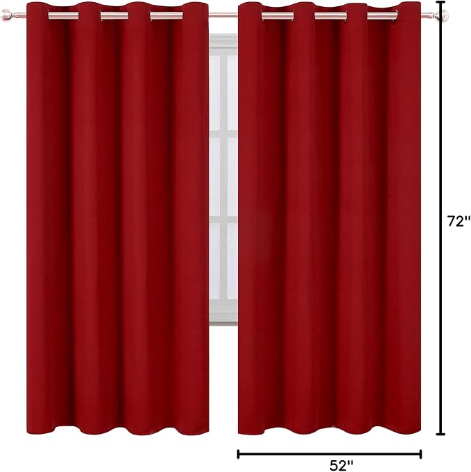 Red Thermal Blackout Curtains/52 x 72 Inch/Set of 2 Panels Room Darkening Curtains for Bedroom