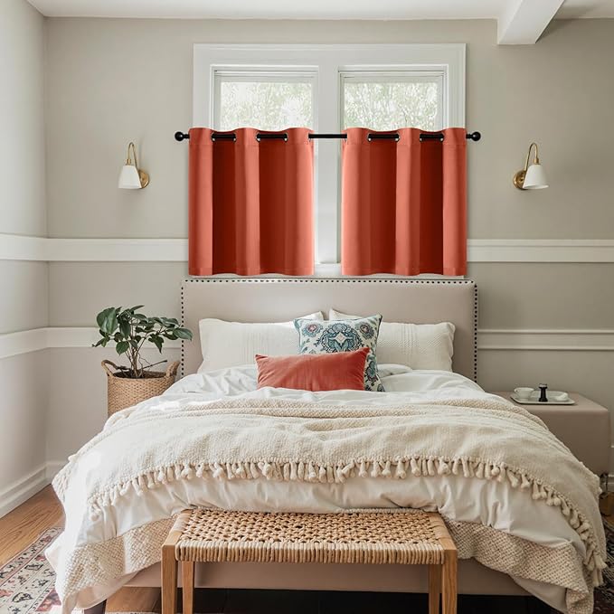 MIULEE Fall Blackout Curtains for Bedroom 2 Panel 40"x36" Long Burnt Orange | Thermal Insulated, Living Room Darkening Grommet Drapes, Noise Reducing, Light Blocking Window Treatments