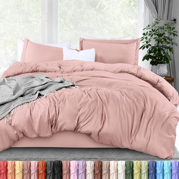 Duvet Cover King, 3 PC Cotton Like PolyesteR, Zipper Closure, Blush Pink | Extra Soft and Breathable, Wrinkle & Fade Resistant, Includes Duvet Cover and 2 Pillow Shams, Comforter Not Included, OekoTex