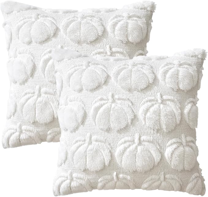 MIULEE Fall Pillow Covers Pumpkin Fall Decor 24x24 Pure White | Set of 2 Fall Decorations for Home, Plush Faux Fur Farmhouse Accent Pillowcases, Porch Sofa Couch Cushion Bed Livingroom