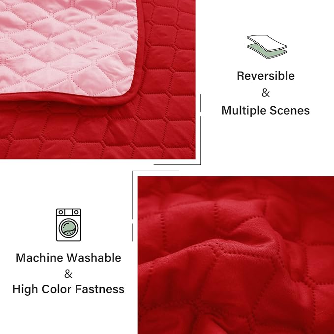 Exclusivo Mezcla Reversible Twin Quilt Bedding Set, Red | Lightweight Bedspreads with 1 Pillow Sham, Soft Microfiber, All Season Bed Coverlets for Dorm Bedroom Guest Room, 68x88 Inch