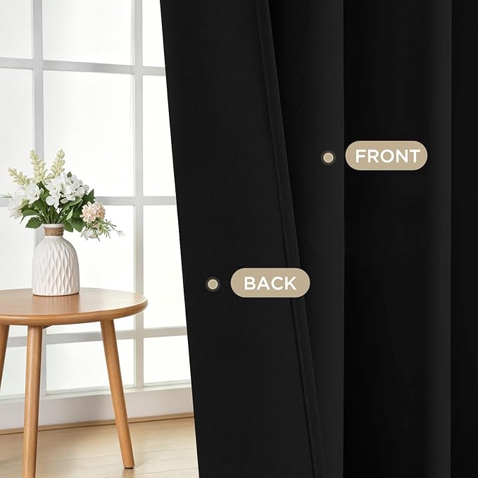 Joydeco Blackout Curtains 72 Inch Length 2 Panels Set, Thermal Insulated Long Curtains& Drapes 2 Burg, Room Darkening Grommet Drapes for Bedroom Living Room Window (Black, W52 x L72 Inch)