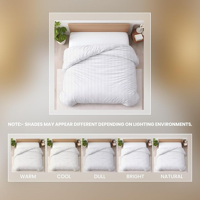 1 Pc Twin Size Duvet Cover Only -100% Egyptian Cotton 600 TC Ultra Soft Premium Durable Comforter Cover Zipper Closure & Corner Ties (Striped White, Twin/Twin XL 68" X 90")