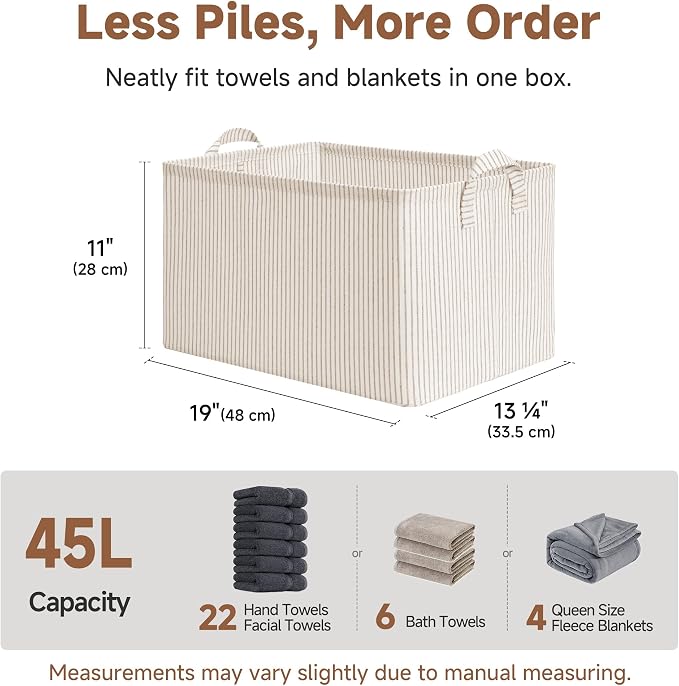 StorageWorks Storage Bins, Fabric Storage Bins for Shelves, Extra Large Storage Baskets with Metal Frame, Closet Baskets and Bins with Handles, Jumbo, Khaki and Beige Stripes, 2-Pack | Extra Large, With Reinforced Handles, Metal Frame, Collapsible, Bas...
