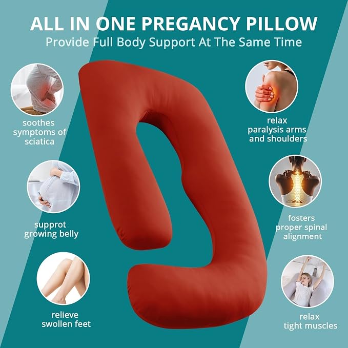 Cooling Pregnancy Pillows for Sleeping, 57'' Full Body Pillow, Orange | Sasttie Maternity Pillow, OEKO-TEX, Down Alternative, Removable Cover, Pregnant Women Must Haves, Maternity Essential