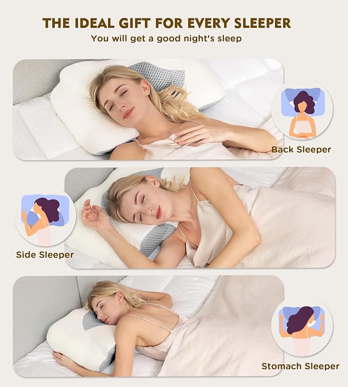 Cervical Pillow for Neck Pain Relief, Hollow Design Odorless Memory Foam Pillows with Cooling Case, Adjustable Orthopedic Bed Pillow for Sleeping, Support for Side Back Sleepers