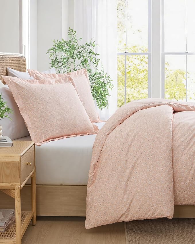 Duvet Cover Cal King Size - Floral Duvet Cover - 3 Piece - Pink Daisy | Soft Floral Duvet Cover 104 x 98 with 2 Pillow Shams, Zipper Closures & Ties, Floral Bedding for Women, Men, Kids & Teens