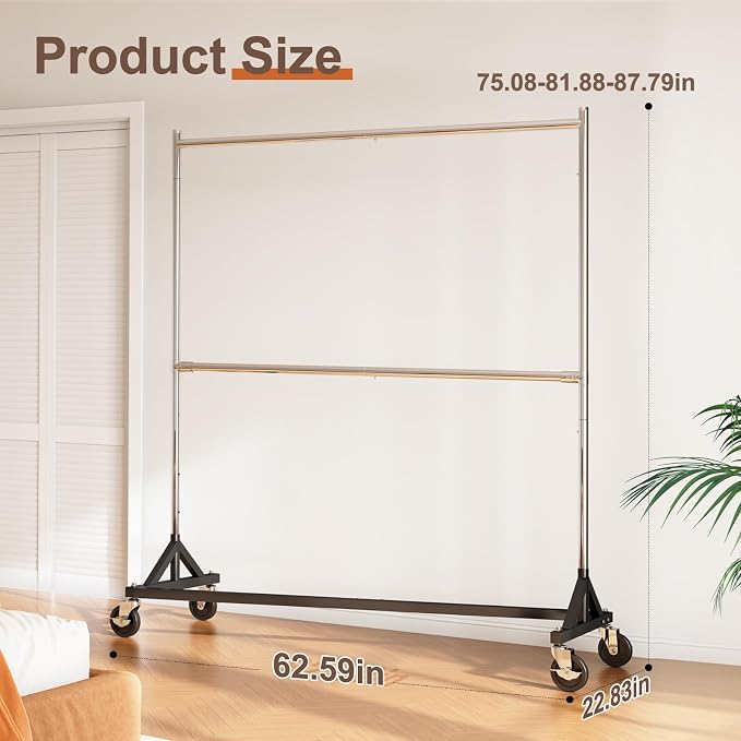 HOKEEPER Z Rack, Clothes Rack Hold 550LB Adjustable Height 2 Pack | Double Rod Clothing Rack, Large Storage Space, with Wheels, Easy to Move & Assemble, 5 Years Sweet Service, 23"D*63"W*86"H