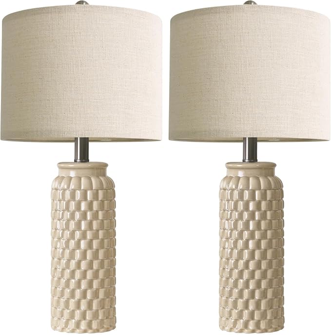 USumkky 24" Modern Ceramic Bedside Lamp Set of 2 for Bedroom Decor Farmhouse Table Lamp for Living Room Office Dorm Cream