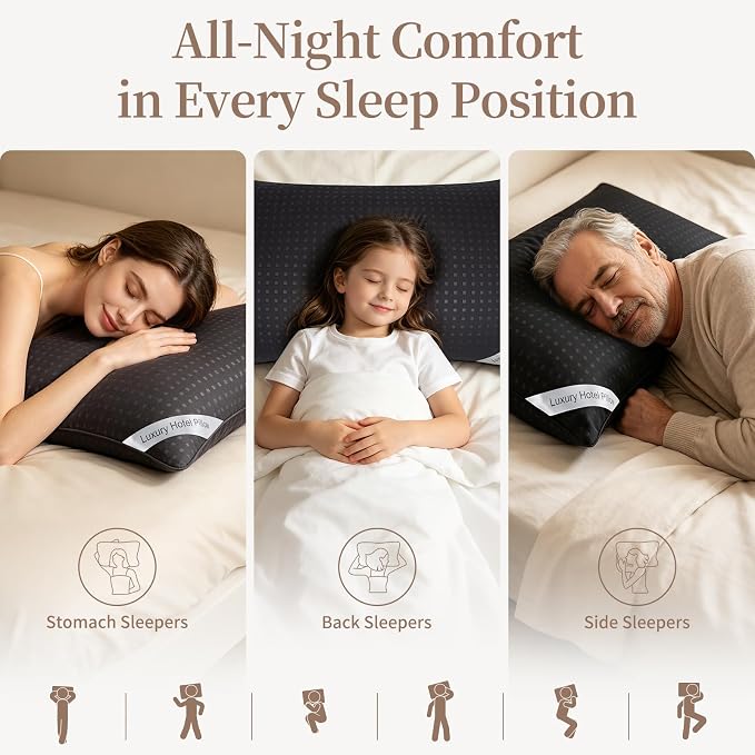 Bed Pillows for Sleeping Standard Size Set of 4, Luxury Hotel Quality Cooling Pillows, Soft Down Alternative Fill for Side Back and Stomach Sleepers(Black)