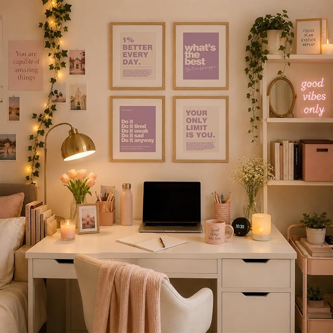 DSHFG Purple Motivational Inspirational Office Wall Art Decor Prints 4Pcs | Purple Office Motivational Wall Decor Trendy Retro Positive Affirmations Quotes Wall Decor Posters, 8x10 Unframed