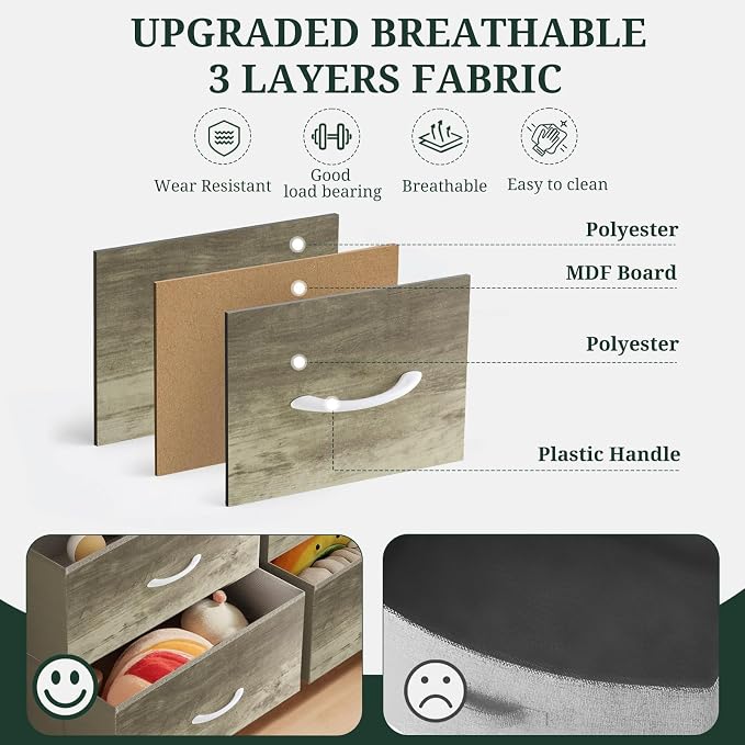 7-Drawer Dresser for Bedroom, Anti-Tip Wide Storage Organizer Fabric | Chest of Drawers TV Stand for 45" TV with Wooden Top and Metal Frame for Closet, Living Room, Hallway, Entryway, Greige Oak