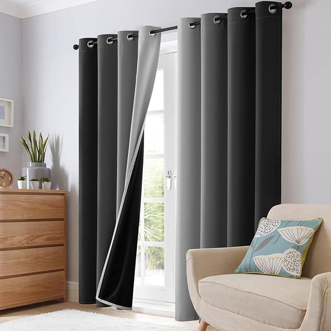 SimpleHome 100% Blackout Ombre Bedroom Curtains Black and Greyish White,72L | Room Darkening Curtains,Thermal Insulated Grommet Window Drapes and Curtains for Living Room,2 Panels, 52x72 inches Length