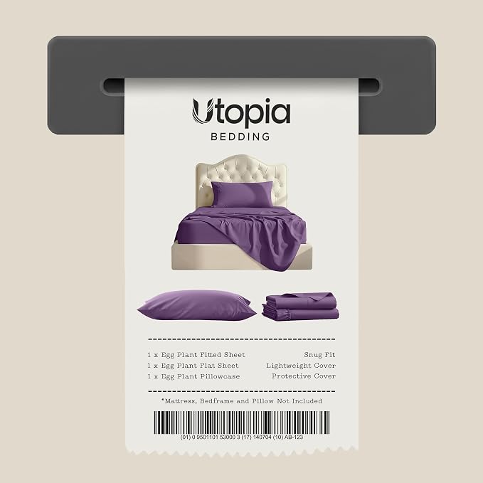Twin Sheets Set, 3 Pieces 16" Deep Pocket Hotel Luxury Bedsheets, Egg Plant | Extra Soft Bedsheet Set, Comfy & Breathable Cooling Sheets, Wrinkle & Fade Resistant, Fitted Sheet, Flat Sheet, 1 Pillowcase
