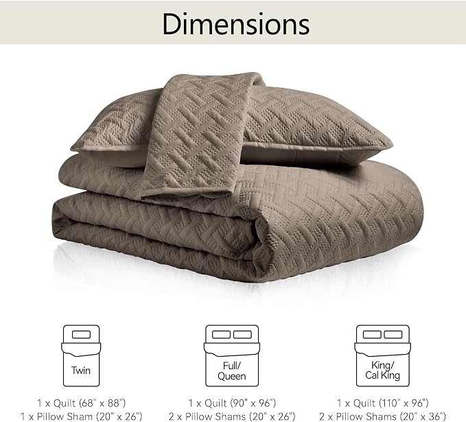 FLYMME Twin Quilt Set,Lightweight Mocha Brown Bedspreads,Basket Weave Pattern,Ultra Soft Microfiber Bedspread Bed Coverlet 2 Pieces for All-Seasons (1 Quilt,1 Shams)
