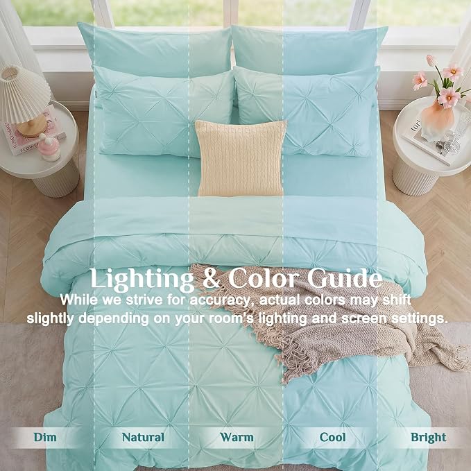 JOLLYVOGUE King Size Comforter Set 7 Pieces - Bed in a Bag King for All Season, Pintuck Bedding Comforter Sets with Comforter, Flat Sheet, Fitted Sheet and Pillowcases & Shams, Lake Blue