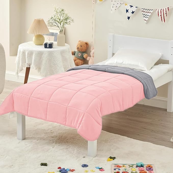 yescool Weighted Blanket (5 lbs, 36" x 48", Pink & Grey) Cooling Heavy Blanket, Perfect for 40-60 lbs, Breathable Throw Blanket Gifts with Premium Glass Bead, Machine Washable