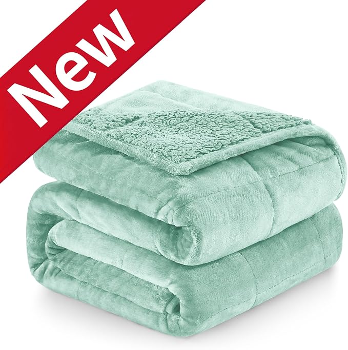 Cottonblue Sherpa Weighted Blanket for Adults 20lbs Queen Twin Size 60x80in | Soft Fuzzy Fleece Weighted Throw Blankets for Sleep Calm Relax, Warm Cozy Flannel Heavy Blanket for Bed Sofa, Dusty Green