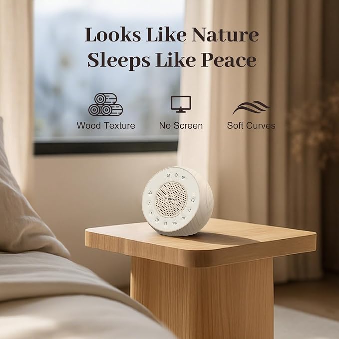 HOUSBAY Sound Machine White Noise for Sleep with Wood Grain | 31 Soothing Sounds, 5W Loud Stereo Sound, Auto-Off Timer, Adjustable Volume, Small Sleep Machine for Noise Canceling