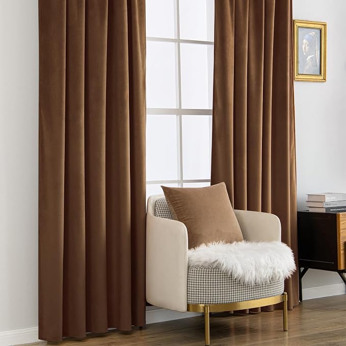 MIULEE Velvet Curtains 52x90 inches 2 Panels Brown Blackout Curtains | Luxury, Bedroom Living Room, Thermal Insulated, Super Soft Window Drapes, Rod Pocket & Back Tab