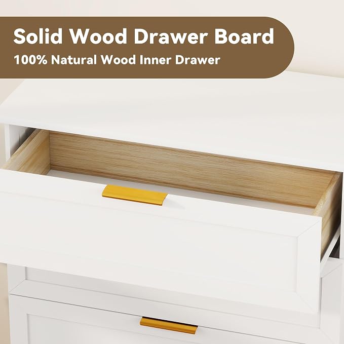 FTZxHKLX White 4 Drawer Dresser for Bedroom, Modern Chest of Drawers | Tall Bedroom Dresser with Large Drawer, Wooden Storage Dresser, Chest of Drawer for Closet, Living Room, Hallway, Nursery