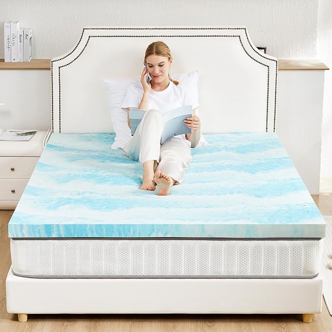 Sweetcrispy Full Mattress Topper, Memory Foam Cooling Pad, 4 Inch | Gel Infused, Ventilated Breathable, Sleeper Sofa, RV, Camper, Sofa Bed, Blue