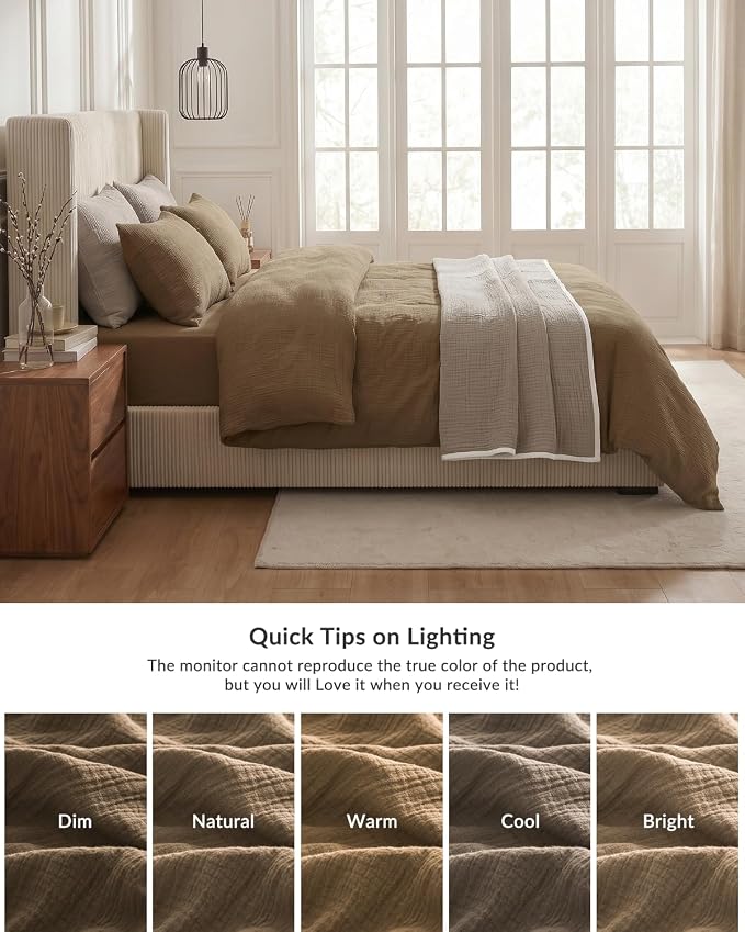 SE SOFTEXLY Muslin Duvet Cover Twin Size, 100% Washed Cotton Duvet Cover Set, Ultra Soft Comforter Cover Linen Like, 2 Pieces Minimalist Gauze Duvet Cover with 1 Pillowcase, 68"x90", Light Brown