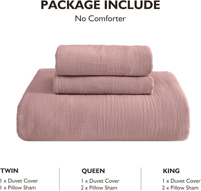 EMME Muslin Cotton Duvet Cover Set Queen Size Linen Like Soft Breathable Lightweight Summer Comforter Cover Set with Zipper Closure (Queen, 90"x90")