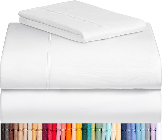 LuxClub Twin Size Sheets Set, Cooling & Soft Deep Pocket Bed Sheets, 3PC | LuxClub Silky Fitted Sheet & Pillowcase Sets, Breathable Hotel Luxury Bedding for Mattress Wrinkle Free, White
