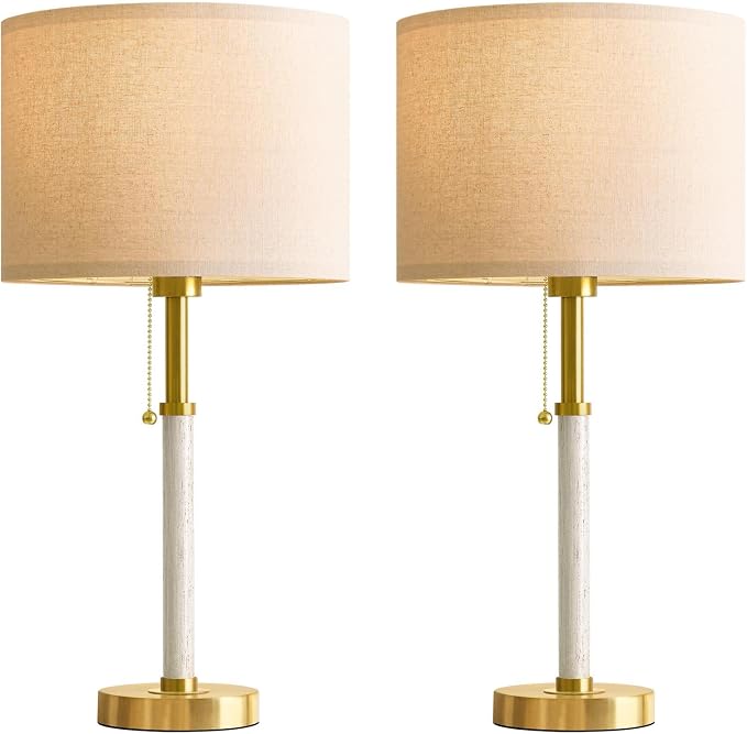 Wood Table Lamps 22" Mid Century Modern Lamps for Bedroom Living Room Lamps | Pull Chain Gold Lamps Set of 2, Mcm Bedside Lamps for Night Stands, Vintage Small Side Table Lamps Buffet Nursery Decor Gifts