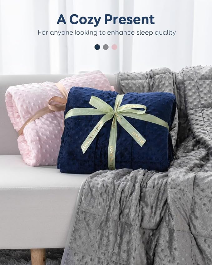 12lbs Weighted Blanket for Adults, 48"x72" Twin Size Heavy Blankets | Soft Raised Minky Dot Texture, Reversible Cooling & Cozy for All Seasons, 7-Layer Design for Even Weight, Machine Washable