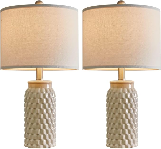 USumkky 20.5" Ceramic Table Lamps Set of 2 - Modern Farmhouse & Boho Style, Bedside Nightstand Lamps for Bedroom, Living Room End Table Lamps, Small Desk Lamp(Cream)
