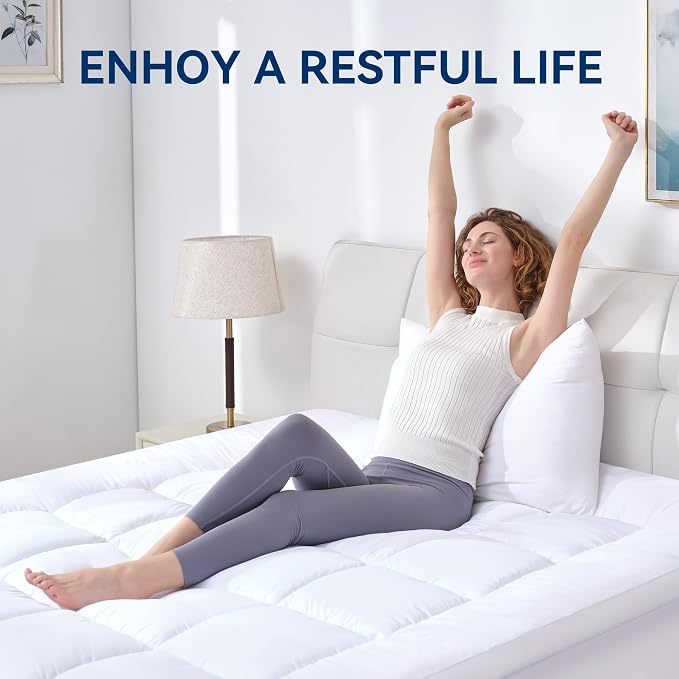BDEUS Dual Layer 5 Inch Memory Foam Mattress Topper Full Size, 2 Inch Gel Memory Foam Plus 3 Inch 1450 GSM Down Alternative Quilted Pillow Top Mattress Pad Cover,White