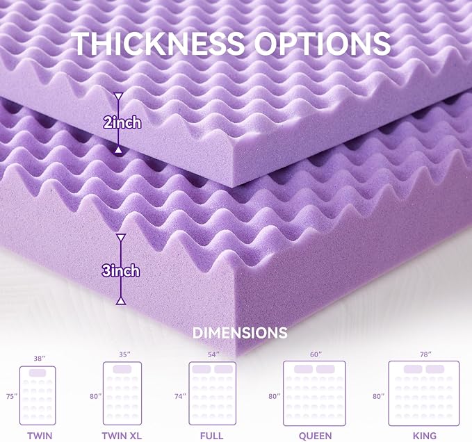 SINWEEK 2 Inch Egg Crate Memory Foam Mattress Topper King Size, Soft Mattress Pad for Back Pain Relief, Bed Topper, CertiPUR-US Certified