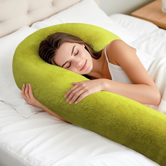 Body Pillow for Adults, Swan Body Pillow Insert for Sleeping, Green, 49 In | Side Sleeper Pregnancy Bed Pillow, Soft Fabric, Shredded Memory Foam and Removable Washable Cover