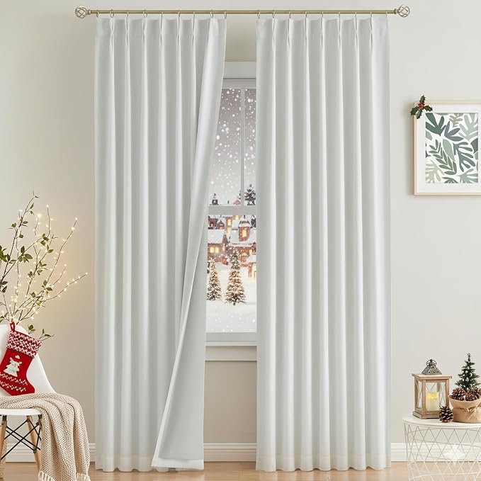 Vision Home White Pinch Pleated Full Blackout Curtains Thermal Insulated Window Curtains 84 inch for Living Room Bedroom Room Darkening Pinch Pleat Drapes with Hooks Back Tab 2 Panel 40" Wx84 L