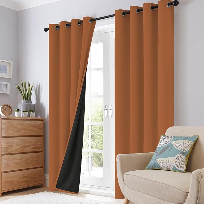 SimpleHome Orange 100% Blackout Curtains Room Darkening Living Room 90 Inch | Curtains for Bedroom,Thermal Insulated Grommet Window Drapes,Curtains for Living Room with Black Back,52 x 90 Inch,2 Panels