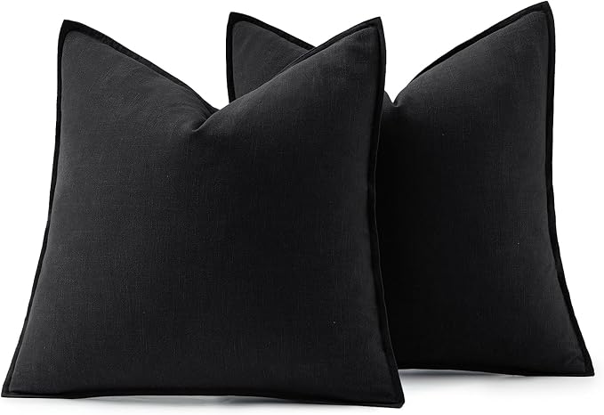 MIULEE Decorative Linen Pillow Covers 18x18 Inch Black | Boho Farmhouse Neutral Couch Throw Pillows for Bed, Pack of 2 Accent Modern Pillowcases, Sofa Livingroom Home Decor