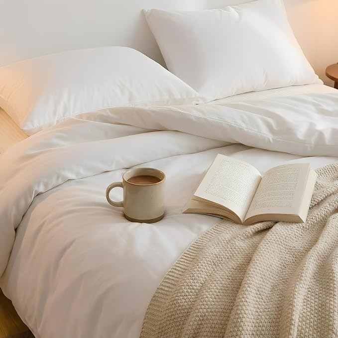 HeimenAogo California King Size Tencel Cotton Duvet Cover - Silky Smooth Luxury Hotel Collection Bedding Set, 104x90 Inch Comforter Cover, Zipper Closure, Bright White