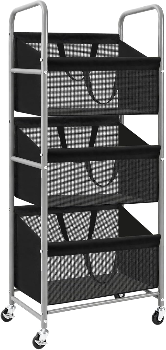 STO STO 3-Tier Vertical Rolling Laundry Hamper, Removable Bags, Black Mesh | 120L Capacity, Space-Saving Vertical Design, Rust-Resistant Steel Frame, Lockable Wheels, Ideal for Apartments & Small Spaces