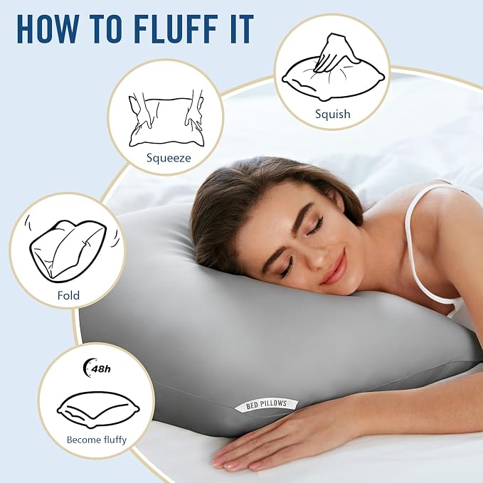 Piwaal Queen Size Pillows 4 Pack Gray, Soft Firm Support for Sleepers | Set of 4 gray queen pillows with down-alternative fill. Cradles head & neck for deeper, relaxing sleep in any position.